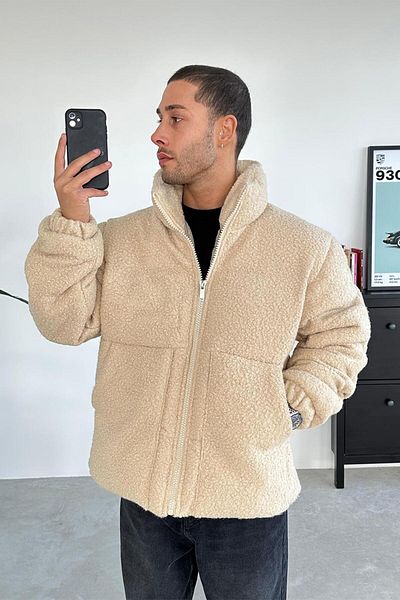 HAFKAGİYİM Μπεζ Μεγάλη Τσέπη Teddy Puffer Παλτό