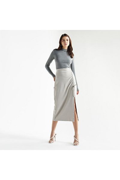 FAV Midi Skirt with Ruched Detail and Slit