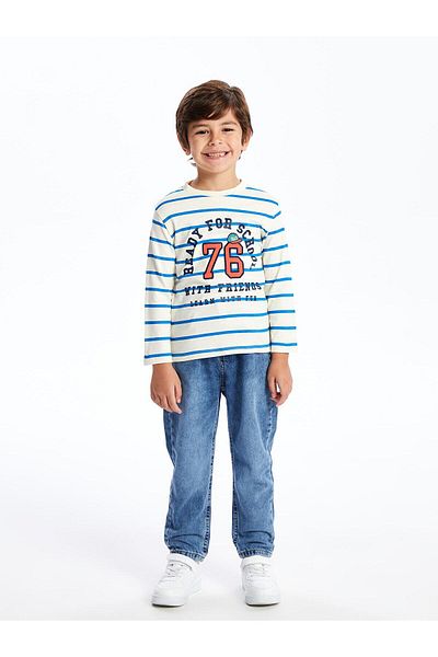 LC Waikiki LCW Kids ριγέ μπλουζάκι με λαιμόκοψη με μακρυμάνικο εμπριμέ μπλουζάκι για αγόρι