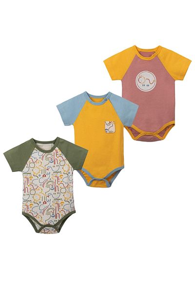 CreativeBebe Baby Boy Romper Set of 3 - Animal Figures, Bottom Snap Closure, Short Sleeve