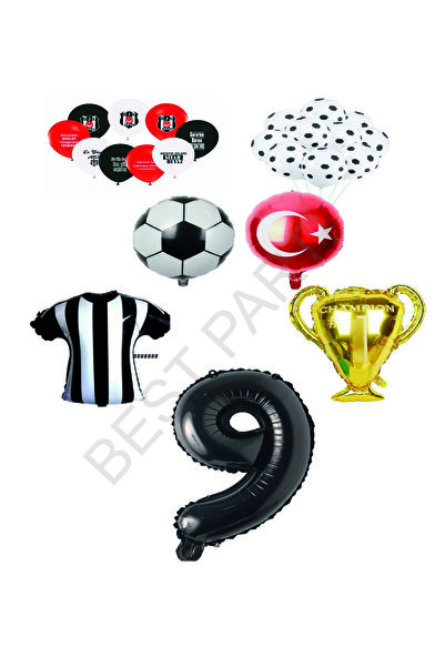 BEST PARTİ DOĞUM GÜNÜ PARTİ SÜSLERİ Age 9 Black and White Balloon Set