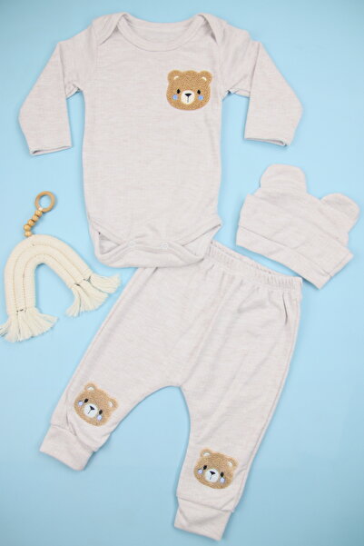 Lindakids Sevimli Ayıcık Ve Kedi Nakışlı 3 lü Bebek Zıbın Takımı