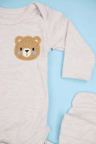 Lindakids Sevimli Ayıcık Ve Kedi Nakışlı 3 lü Bebek Zıbın Takımı