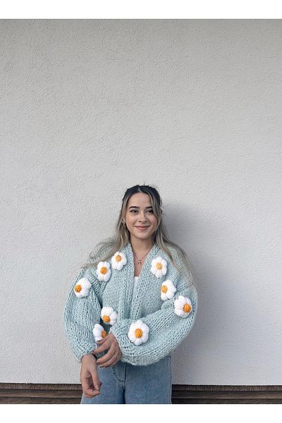 mihal boutique Cardigan cu flori albastre