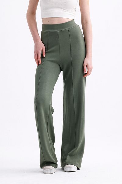 Warasiva Khaki Women's Trousers Leggings - High Waist, Ribbed Front Design, Wide Fit and Recovery Modal Fabric