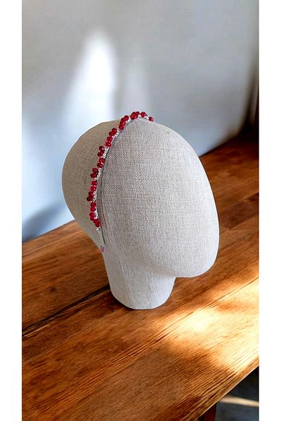 Eva Flore Red Crown with Crystal Stones - Henna Night Crown - Maternity Crown - Engagement Crown