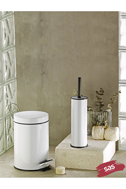 Sas Haus Set de 2 baie alb de 5 litri Coș de gunoi cu pedală Wc Vas de toalet...