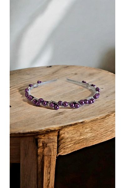 Eva Flore Plum Purple Bridal Crown with Crystal Stone Detail - Pearl and Maternity Crown - Engagement Crown