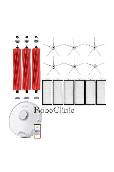 Roboclinic Roborock Q7 Max / Q7 Max Plus - مكنسة كهربائية روبوتية بيضاء، فرشاة رئيسية / جانبية متوافقة ومجموعة فلتر Hepa
