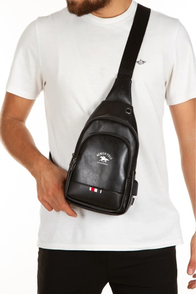 BAGzy N.POLO Unisex Siyah Kulaklık Çıkışlı Bel Çapraz Omuz Çantası Freebag Çanta