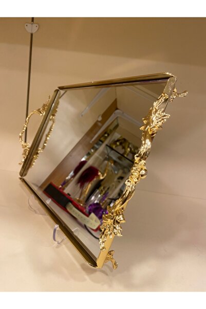 PLUS HOME TEPSİ KULPLU ALTIN ORTABOY 33X23 CM PİRİNÇ