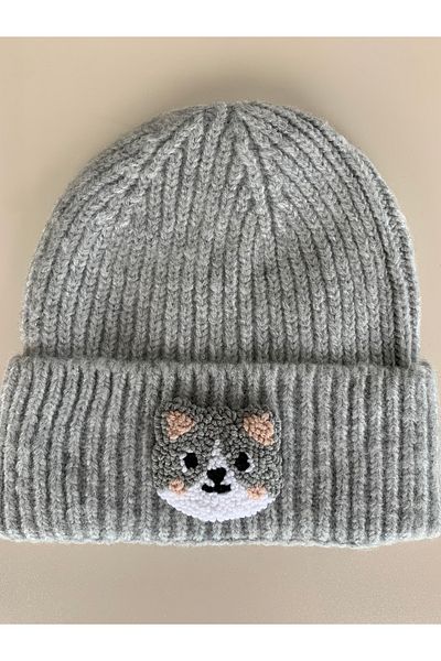 byebruketenci Gray Wool Child-Young Beret Cat Punch Figured Gift