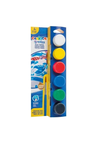 CARIOCA Tempera Suluboya Süper Yıkanabilir Fırçalı 6*25 Ml 6 Renk Karışık