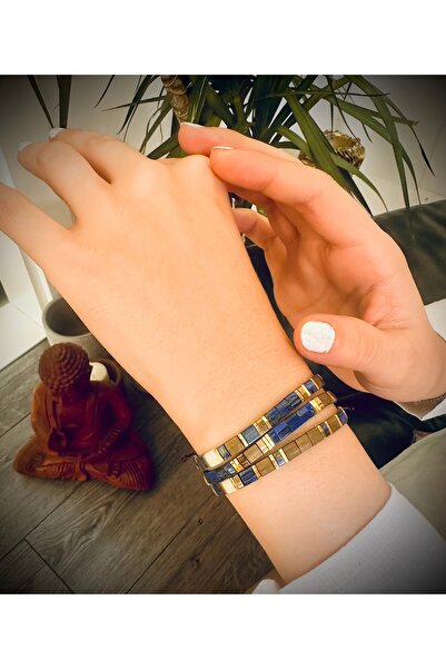 Natuur Collection Kırçıllı Mavi Altın Bakır Krem El Yapımı Bileklik Miyuki Tila Cam Boncuk No2 3lü Set