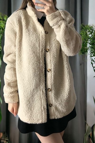 Flow Mi̇sseale Style Collar Fabric Jacket Coat