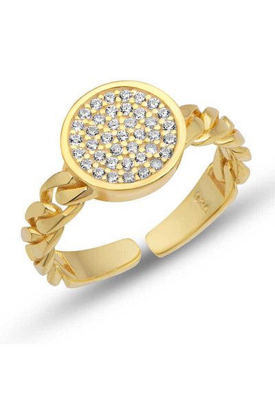 Skygo Silver Adjustable Gold Round Zircon Stone Women's Ring