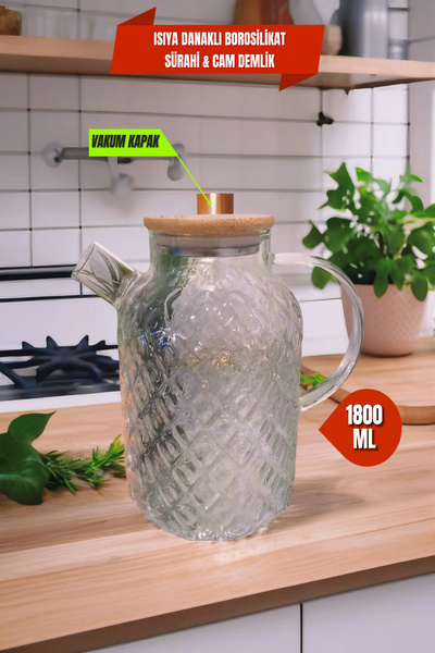 Open Home Concept Pineapple Vakumlu Bambu Kapaklı Isıya Dayanıklı Borosilikat...