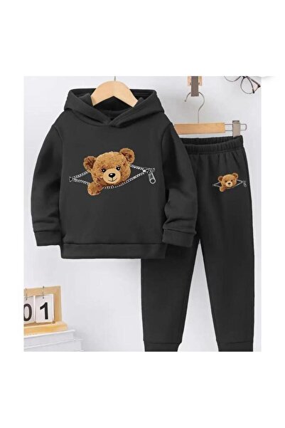 VESTIR BIEN Set de îmbrăcăminte pentru copii, negru, cu imprimeu urs