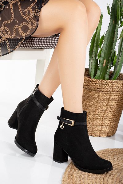Mc vay Shoes Accesorii din piele intoarsa neagra Catarama aurie Cizme de dama stilate cu fermoar cu toc de 7 cm
