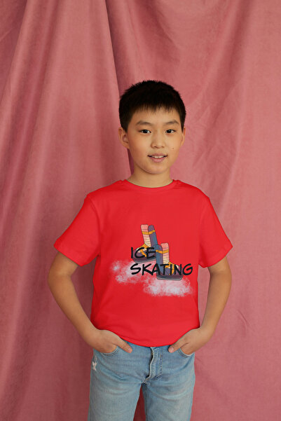Bubuga Boy's 100% Cotton Premium Ice Skating Printed Short Sleeve Tshirt