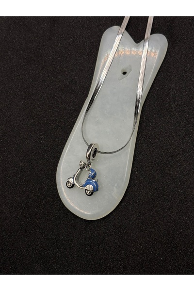 Es Silver Motorsiklet Kolye / 925 Ayar Gümüş Uclu / 55 CM Çelik Zincir