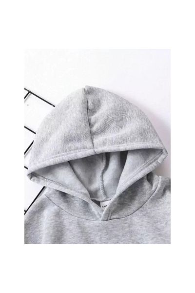 Pink Sky Hanorac pentru copii unisex - cu glugă, bumbac, imprimat la capăt, gri