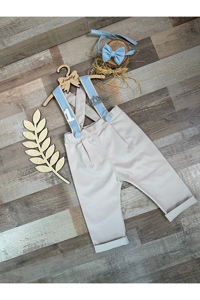 Feriatolye King Crown Concept Cream Bebe Blue Detailed Baby Boy Pants Salopet