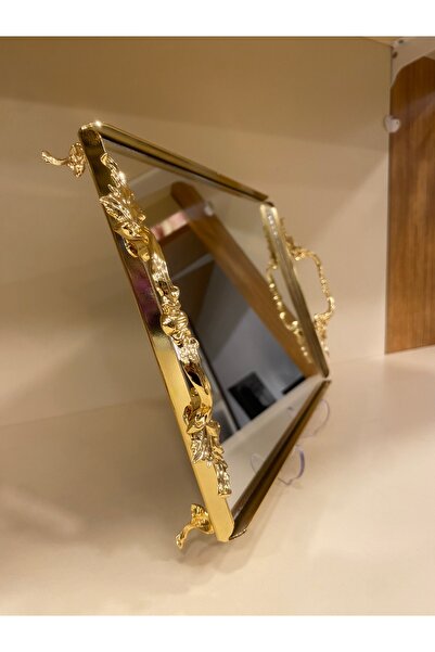 PLUS HOME TEPSİ KULPLU ALTIN ORTABOY 33X23 CM PİRİNÇ