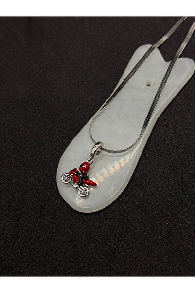 Es Silver Motorsiklet Kolye / 925 Ayar Gümüş Uclu / 55 CM Çelik Zincir