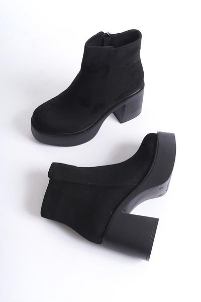 Modabuymus Μπότες με τακούνι Hancez Black Suede με ψηλό πάχος πλατφόρμας