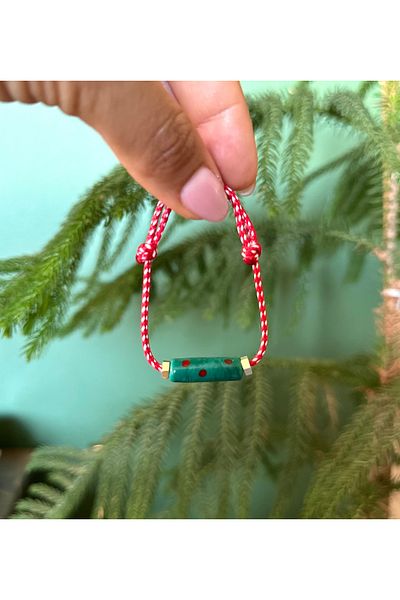 Atelier Çağla Glass Cylinder Red White Marteniçka New Year Christmas Bracelet