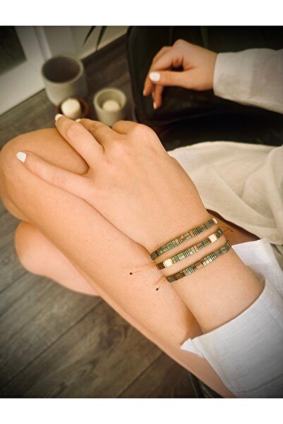 Natuur Collection Haki Yeşil Beyaz Altın Bakır Kahve El Yapımı Bileklik Miyuk...