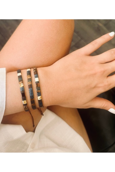 Natuur Collection Mavi Beyaz Altın Bakır Kahve El Yapımı Bileklik Miyuki Tila...