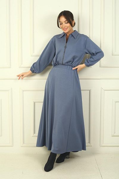 By Saygı Women's Zippered Front Jacket Elastic Waist Long Skirt 2-Piece Set