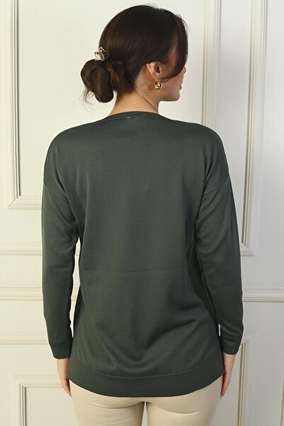 By Saygı Women's V-Neck Front Printed Knitwear Sweater