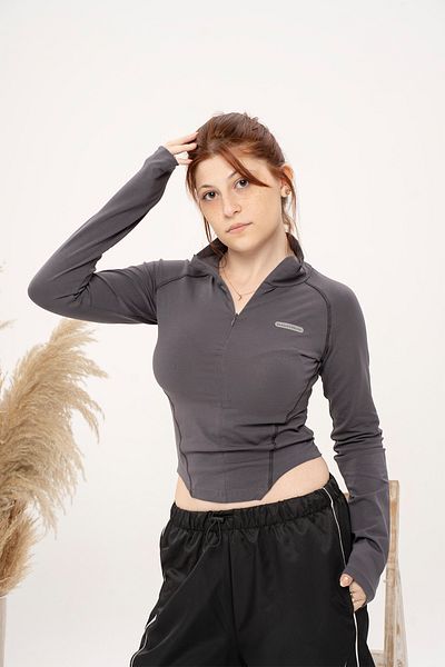 AtegeWear Y2K HARAJUKU ΓΚΡΙ ΜΑΚΡΥΜΑΝΙΚΟ CROP