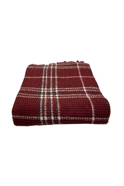Lady Home Claret Red Skoç Blanket - Double, Textured Cotton, 180*220 cm