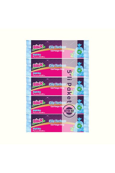 BIRX Large Size Garbage Bag 65X80 7 Pack 5 Roll Garbage Bags 35 Pieces