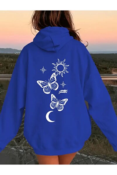 caddekombin Hanorac din lână cu 2 fire de buzunar cu glugă cu imprimeu Sun Bu...