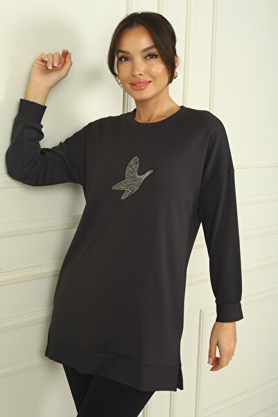 By Saygı Dámská detailní tunika pohodlného střihu Bird s rozparky na bocích