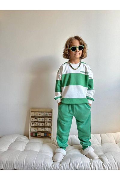 2kids2mom Awesome Time Writing Green White Bottom-Top Tracksuit Set