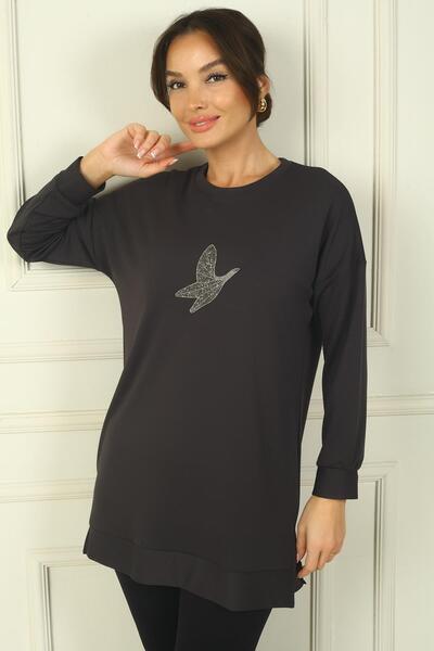 By Saygı Dámská detailní tunika pohodlného střihu Bird s rozparky na bocích