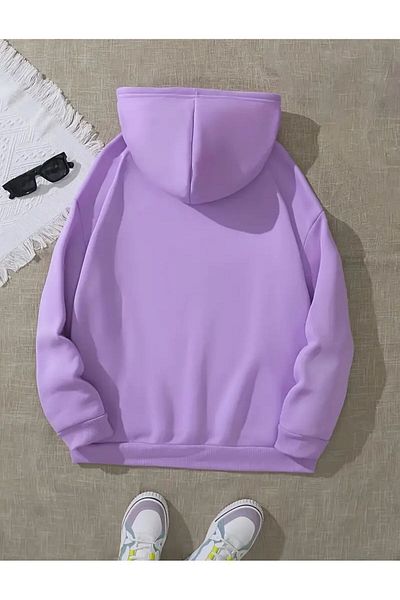 caddekombin Cute Owl Printed Hooded Pocket 2 Thread Ribbed Sweatshirt