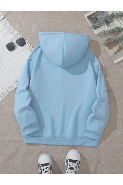caddekombin Sevimli Baykuş Baskılı Kapüşonlu Cepli 2 İplik Şardonlu Sweatshirt