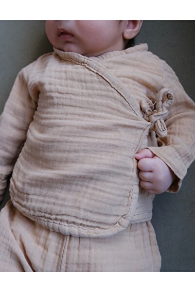 runbaby Double Layer Muslin Fabric Double Breasted Collar Baby Kimono