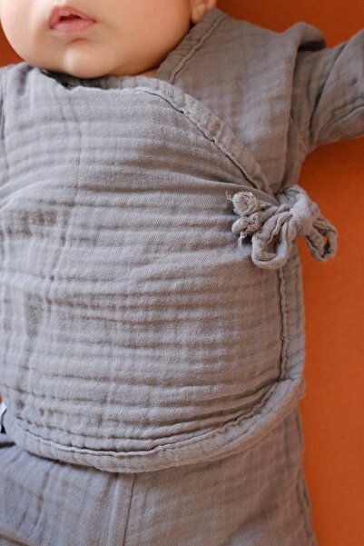 runbaby Çift Kat Müslin Kumaş  Kruvaze Yaka Bebek  Kimono