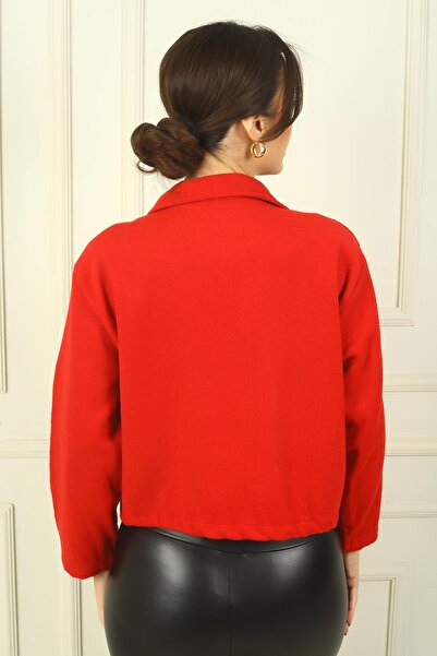 By Saygı Women's Bag Pocket Buttoned Short Cashmere Coat