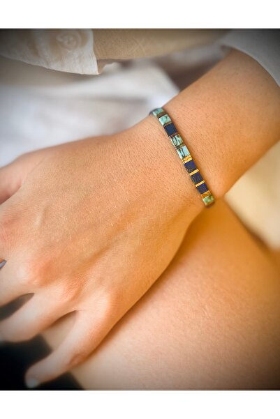 Natuur Collection Kırçıllı Turkuaz Lacivert Bakır Kahve El Yapımı Bileklik Mi...
