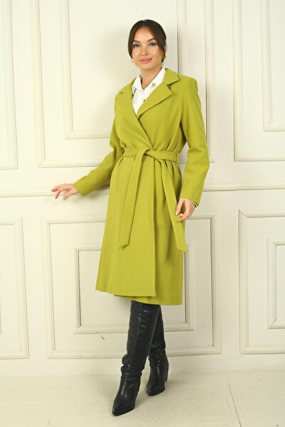 By Saygı Palton de import cu croială dreaptă, cu buzunare laterale, căptușit în interior, talie cu centură și revere