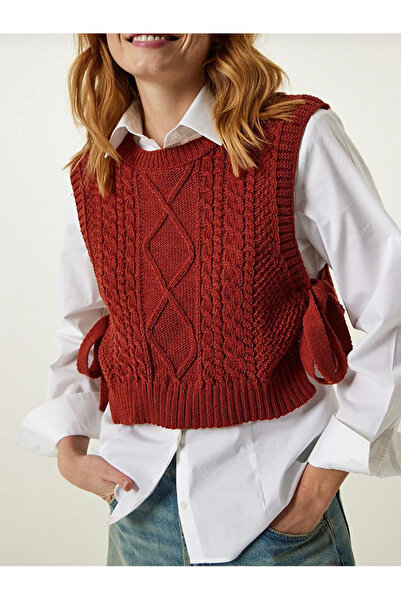 YUGA KNİTTİNG YANDAN BAĞLAMALI KADIN SÜVETERİ ÖRGÜ DETAYLI